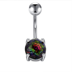 14G Surgical Steel Belly Button Ring Ab Zirconia CZ 4-Claws Navel Ring Piercing Jewelry