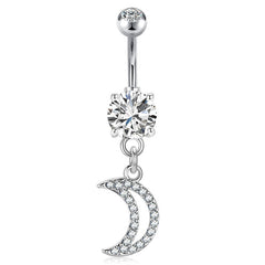 CZ Moon Dangel Belly Button Ring 14G Belly Navel Ring Piercing Jewelry
