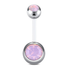 Belly Buttom Rings 14G Double Inlaid Opal 10MM Flexible Bar White Pink Green Available