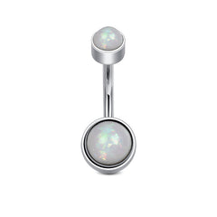 Opal Belly Navel Ring Flat Back Opal Inlaid Stainless Steel Belly Button Ring