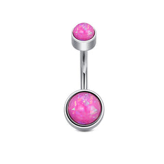 Opal Belly Navel Ring Flat Back Opal Inlaid Stainless Steel Belly Button Ring