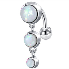 Triple Opal Dangle Reverse Belly Button Ring 14G Surgical Steel Top Down Navel Piercing