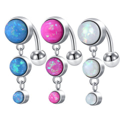 Triple Opal Dangle Reverse Belly Button Ring 14G Surgical Steel Top Down Navel Piercing