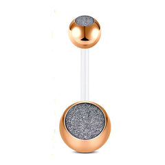 Flexible Belly Buttom Ring 14G Double Sand Glitter Ball 10MM Silver Rose Gold Available
