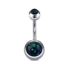 Opal Inlaid Ball Belly Button Ring Stainless Steel Navel Ring