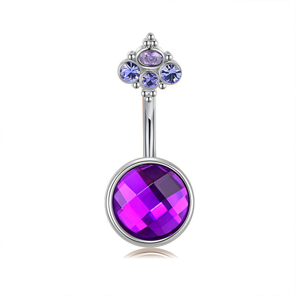 Purple And White Round Crystal Inlaid Belly Button Ring Retro Style