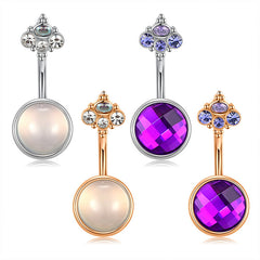 Purple And White Round Crystal Inlaid Belly Button Ring Retro Style