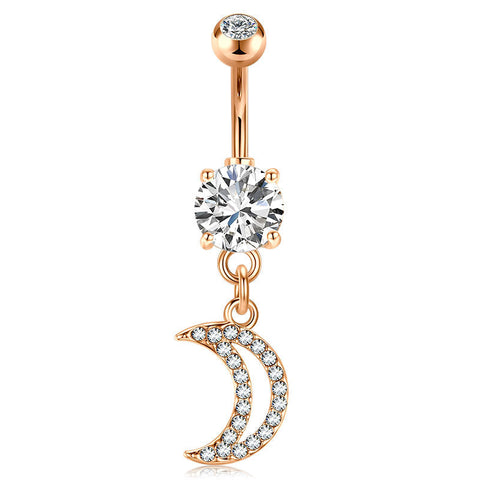 CZ Moon Dangel Belly Button Ring 14G Belly Navel Ring Piercing Jewelry
