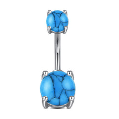 Double Side 4-Prong Marble Turquoise Belly Ring Navel Ring Stainless Steel Belly Piercing