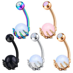 14G Belly Button Ring Skull Hand With Opal Stone Surgical Steel Belly Navel Ring Piercing