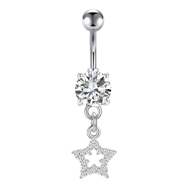 CZ Star Pandent Belly Button Ring 14G Surgical Steel Belly Navel Ring Piercing Jewelry