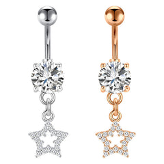 CZ Star Pandent Belly Button Ring 14G Surgical Steel Belly Navel Ring Piercing Jewelry
