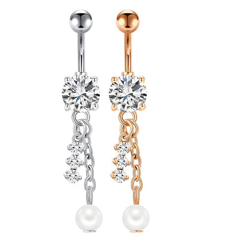 Pearl And Crystal Pandent CZ Belly Button Ring 14G Surgical Steel Belly Navel Ring Piercing