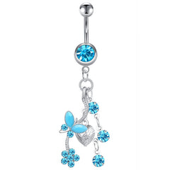 Blue Butterfly Pandent Belly Button Ring 14G Surgical Steel Belly Navel Ring Piercing