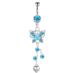 Blue Butterfly Pandent Belly Button Ring 14G Surgical Steel Belly Navel Ring Piercing