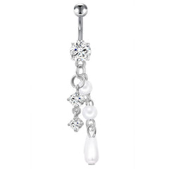 Pearl And CZ Pandent Belly Button Ring 14G Surgical Steel Belly Navel Ring Piercing