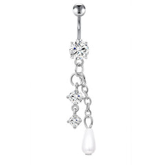 Pearl And CZ Pandent Belly Button Ring 14G Surgical Steel Belly Navel Ring Piercing