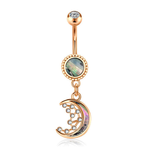 Moon Dangling Belly Button Ring 14G Surgical Steel Shell Belly Navel Ring Piercing Jewelry