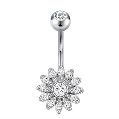 Sun Flower CZ Pave Belly Button Ring 14G Surgical Steel Belly Navel Ring Piercing Jewelry