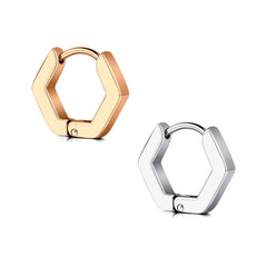 18G Hexagon Men Earrings Hoop Irregular Shape Silver Rosegold