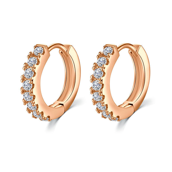 18G Eight Crystal Silver Rose Gold Hoop Earrings