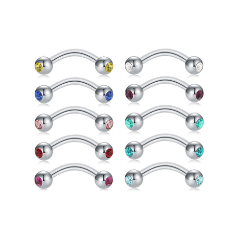 Curved Barbell 16G Rook Eyebrow Piercing Jewelry Multi Color CZ 1.2mm Curved Barbell 8mm