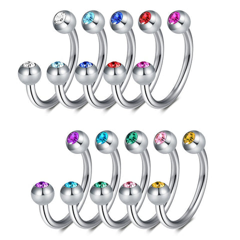16G Septum Ring Inlaid CZ Silver Barbell Horseshoe Helix Earring