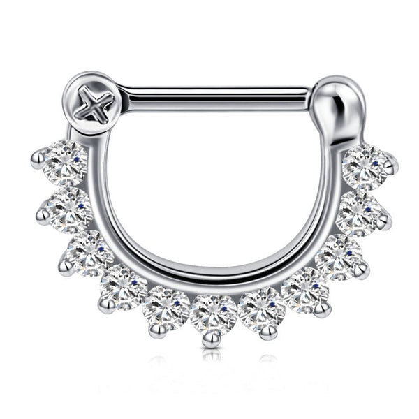 Diamond CZ 16G 8MM Septum Clicker Ring Helix Earring