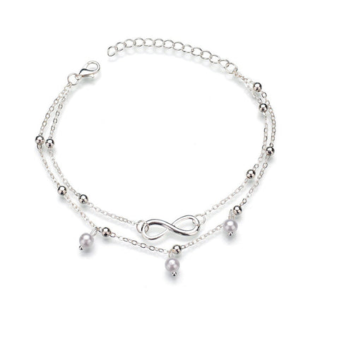 Double layer pearl splayed Anklet