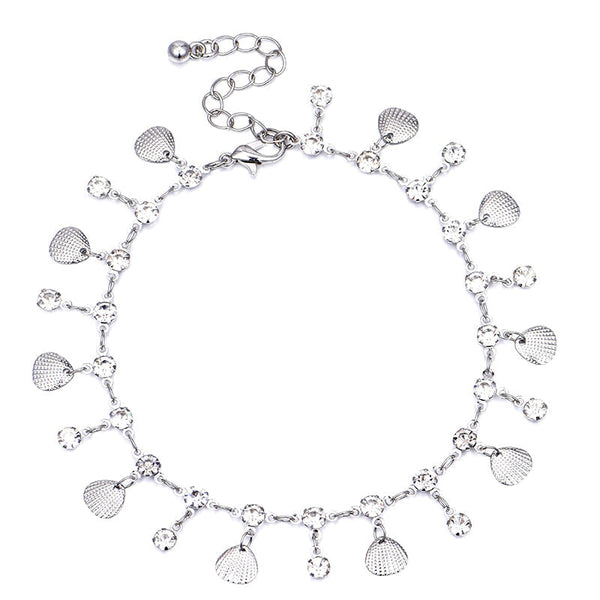 Womanliness White Diamond Shell Pendant Anklet