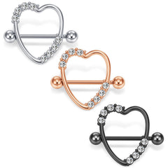 1 Pair 14G Shield Nipple Ring Rings Bars Body Piercing Jewelry 14mm 19mm Heart Shape