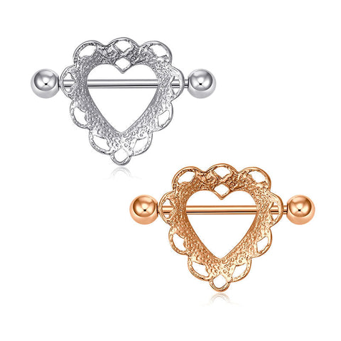 1 Pair Nipple Ring Barbell Rings Bars Body Piercing Jewelry Nipple Shield Ring Heart shape