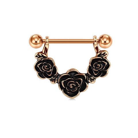 1 Pair 16mm Shield Nipple Ring Barbell Nipple Shield Ring Body Piercing Jewelry Rose flower design