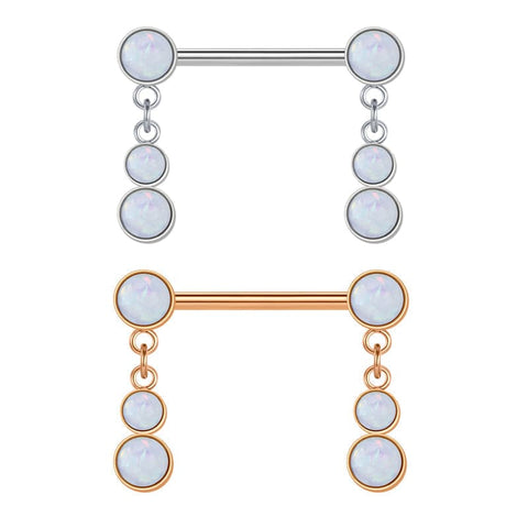 14G Nipple Rings Straight Barbells Nipplerings Piercing Jewelry 14mm white Opal