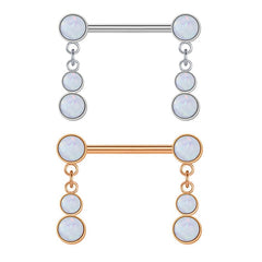 14G Nipple Rings Straight Barbells Nipplerings Piercing Jewelry 14mm white Opal