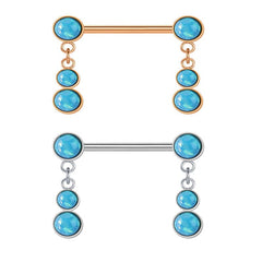 14G Nipple Rings Straight Barbells Surgical Steel Nipplerings Piercing Jewelry 14mm light blue Opal