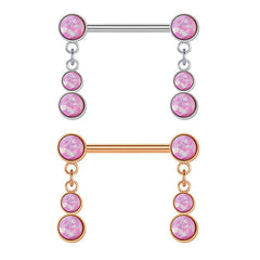 14G Nipple Rings Straight Barbells Surgical Steel Nipplerings Piercing Jewelry 14mm pink Opal