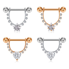 1 Pair 14G Shield Nipple Ring Barbell Rings Bars Body Piercing Jewelry with Cubic Zirconic