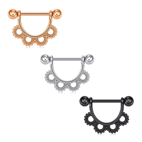 1 Pair 14mm Nipple Ring Set Stainless Steel Nipplerings Shield Piercing Jewellery four circles