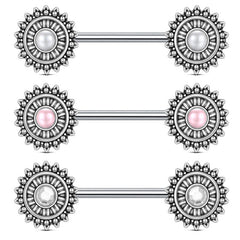 Nipple Rings with pearl Straight Barbells Piercing Jewelry 14G 14mm