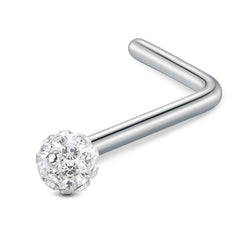 Surgical Steel 20g Nose Stud Crystal Ball L Shaped Piercing Jewelry