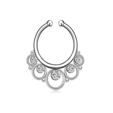 18G Five Circle Point Drill Fake Septum Nose Ring Hoop