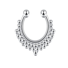 14G Double Row Beads Fake Septum Nose Ring Hoop