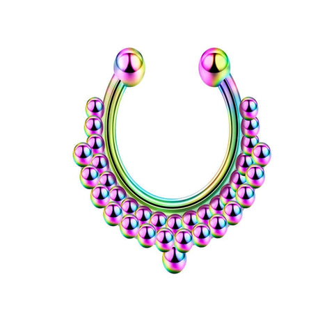 14G Double Row Beads Fake Septum Nose Ring Hoop