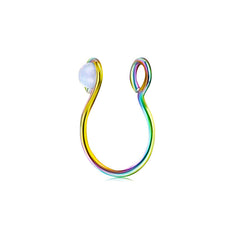 20G Small Circle Imitation Opal Fake Nose Ring Hoop