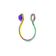 20G Small Circle Imitation Opal Fake Nose Ring Hoop