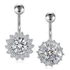 Big Diamond Flower Belly Button Ring CZ Paved 14G Surgical Steel Navel Ring Piercing Jewelry