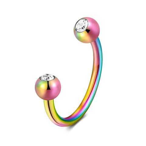16G Septum Ring Inlaid CZ Rainbow Horseshoe Helix Earring