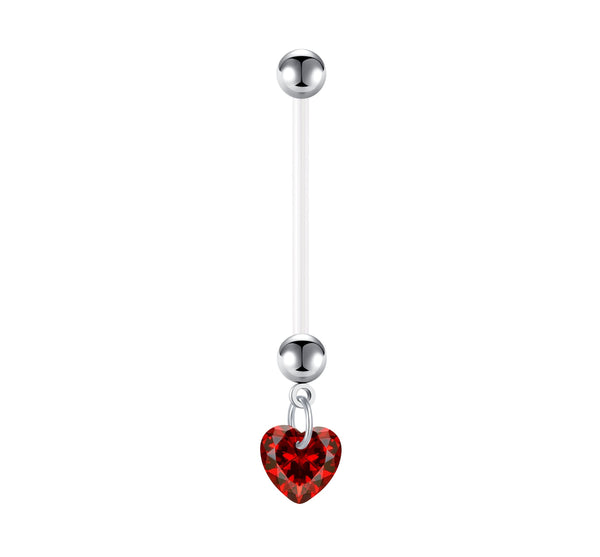 Pregnancy Belly Rings 14G Heart Shape Cubic Zircon Acrylic 25MM Red Pink White Available