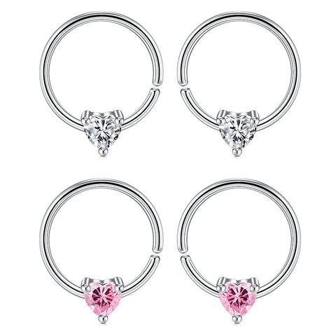 16G 10MM Nose Rings Hoop Nose Septum Rings Pink Clear CZ Hoop for Left Right Ear Piercing